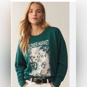 by Anthropologie Green Flower Market Sweatshirt- M